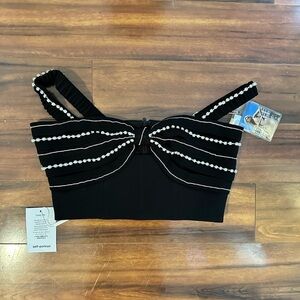 NWT SELF PORTRAIT BLACK DIAMANTÉ BUST TOP